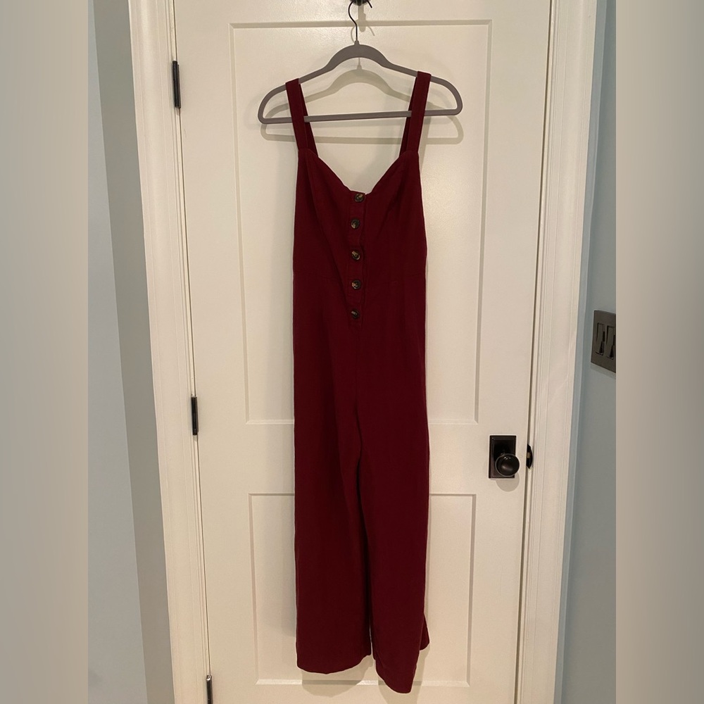 Wild Fable Burgundy Button-Up Jumpsuit